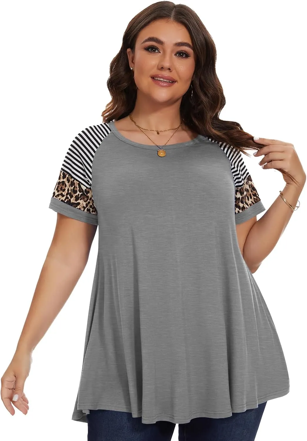 LARACE Women's Plus Size Tops Summer Basic Tunic Short Sleeve Casual Round Neck T Shirt