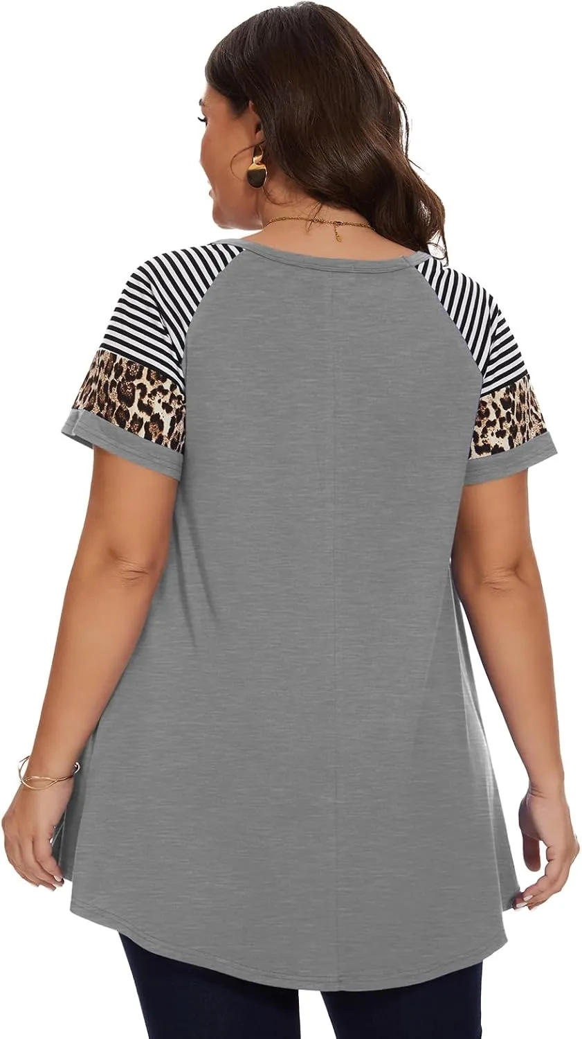 LARACE Women's Plus Size Tops Summer Basic Tunic Short Sleeve Casual Round Neck T Shirt