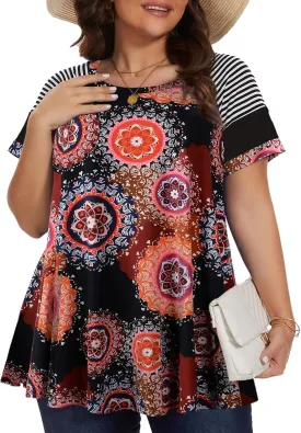 LARACE Women's Plus Size Tops Summer Basic Tunic Short Sleeve Casual Round Neck T Shirt