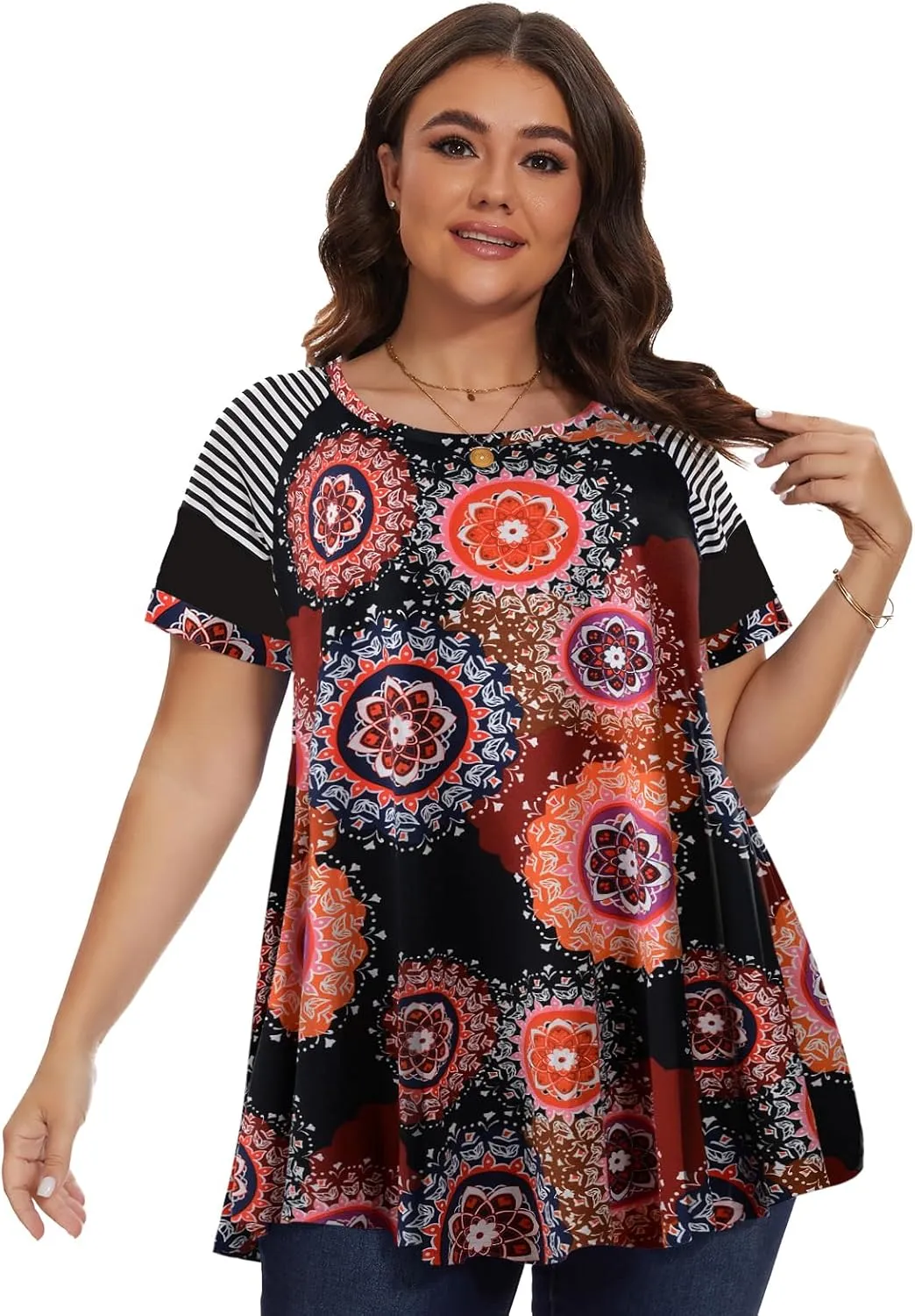 LARACE Women's Plus Size Tops Summer Basic Tunic Short Sleeve Casual Round Neck T Shirt