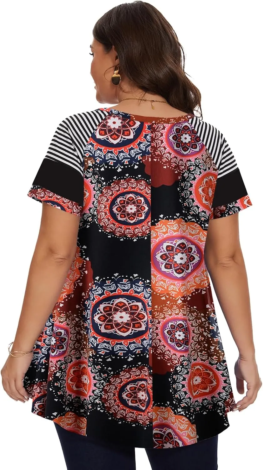 LARACE Women's Plus Size Tops Summer Basic Tunic Short Sleeve Casual Round Neck T Shirt