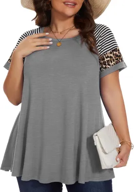 LARACE Women's Plus Size Tops Summer Basic Tunic Short Sleeve Casual Round Neck T Shirt