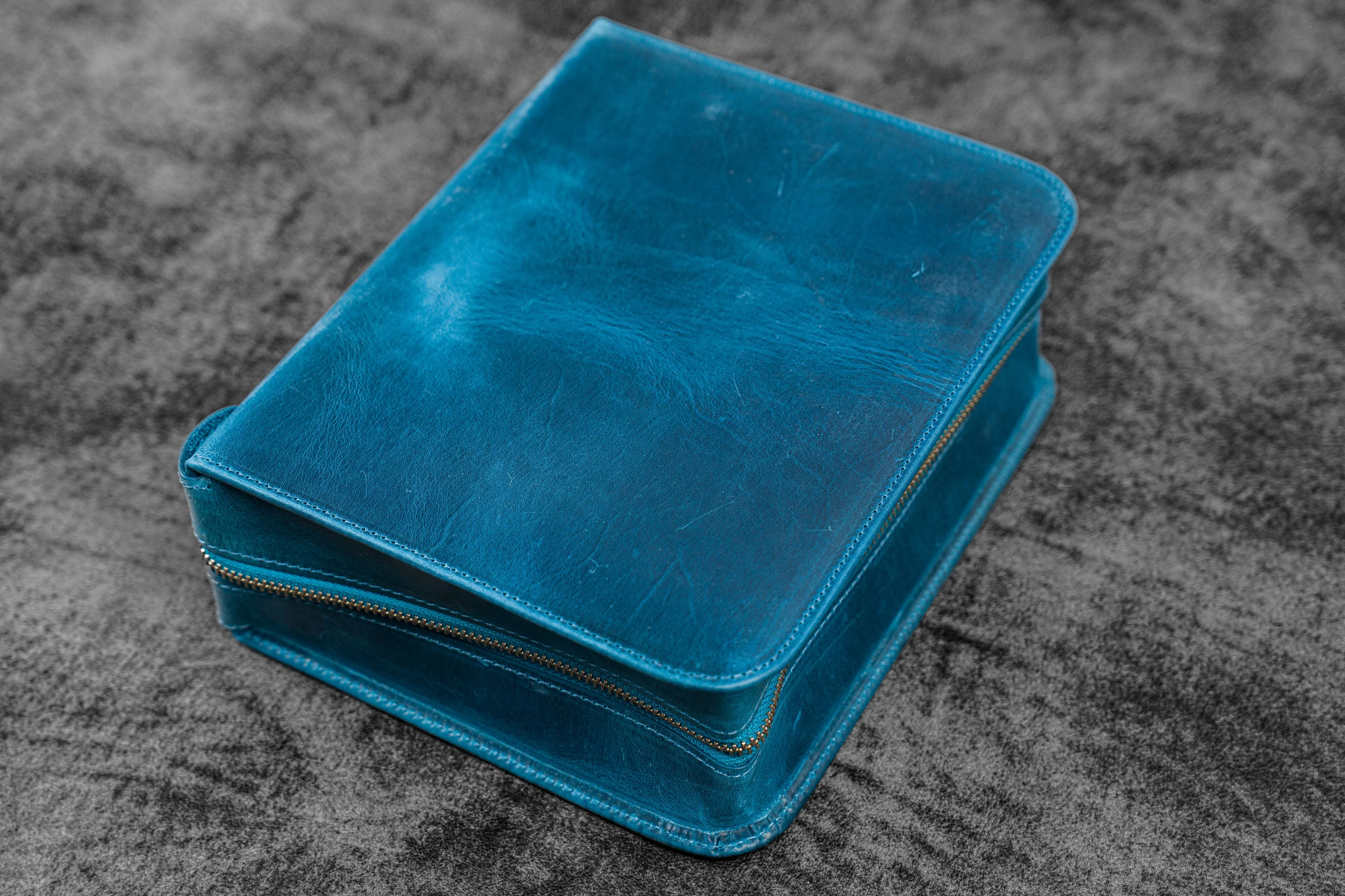 Leather Zippered 40 Slots Pen Case - C.H. Ocean Blue