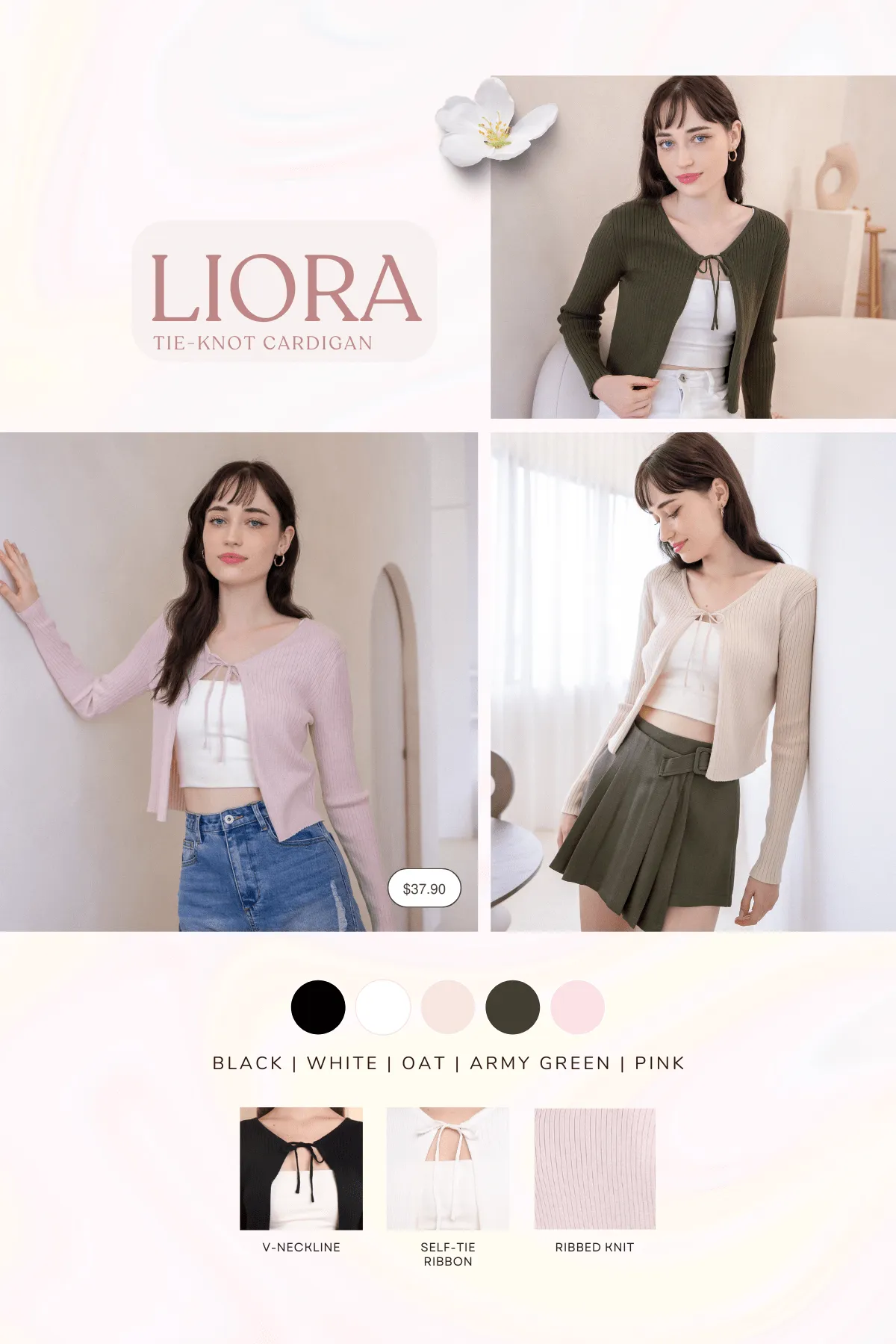 LIORA TIE-KNOT CARDIGAN IN WHITE