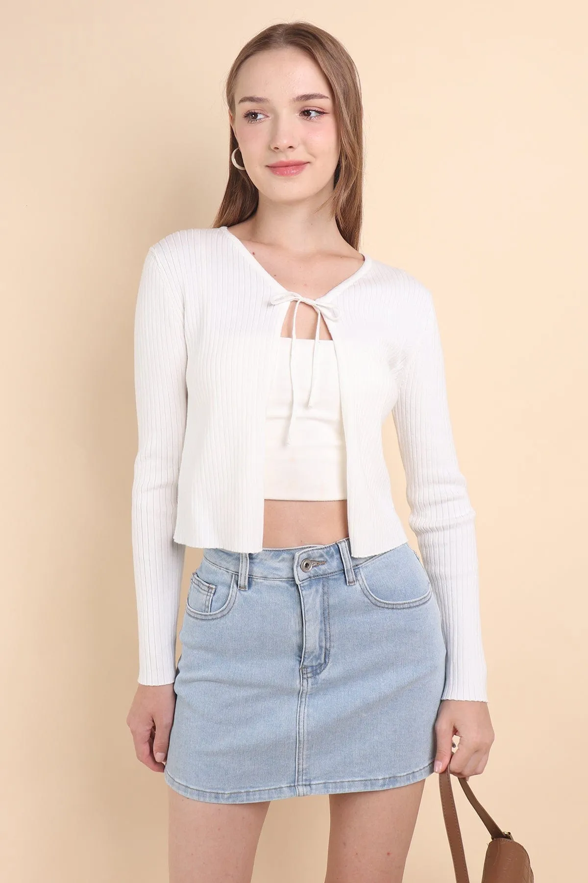 LIORA TIE-KNOT CARDIGAN IN WHITE