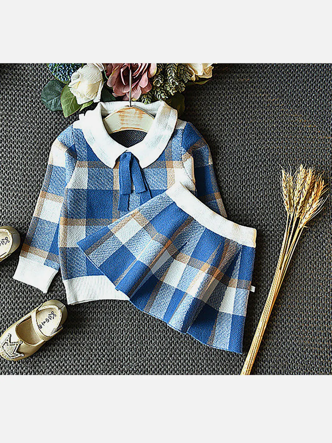 Little Surprise Box Blue Plaid Peter Pan collar 2 pcs