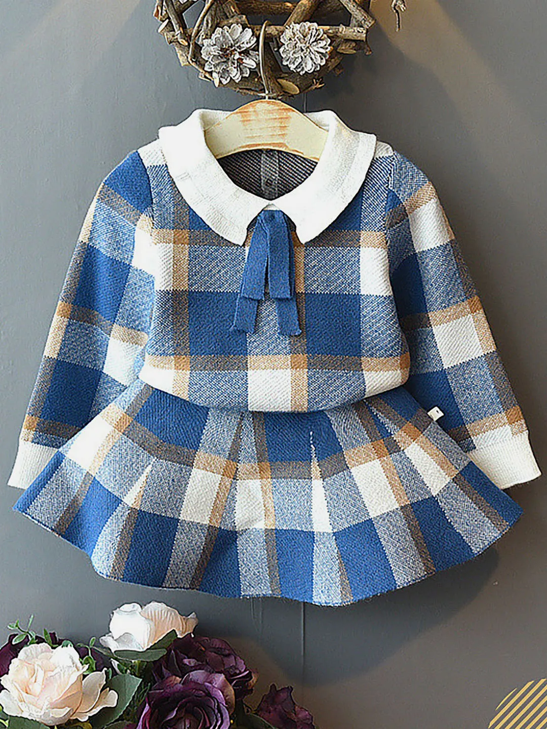 Little Surprise Box Blue Plaid Peter Pan collar 2 pcs