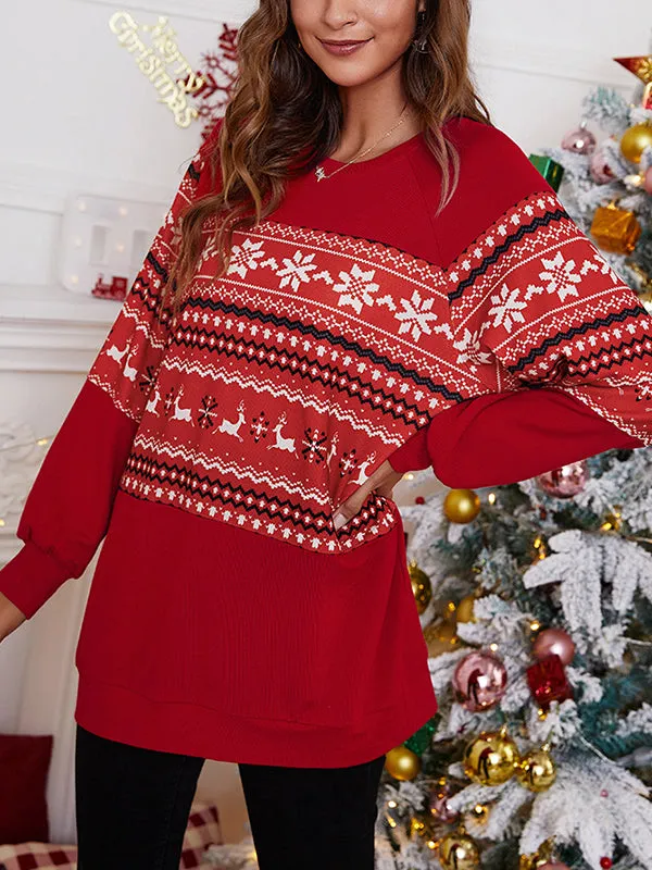 Long Sleeves Loose Animal Printed Flower Print Round-Neck Sweatshirt Tops