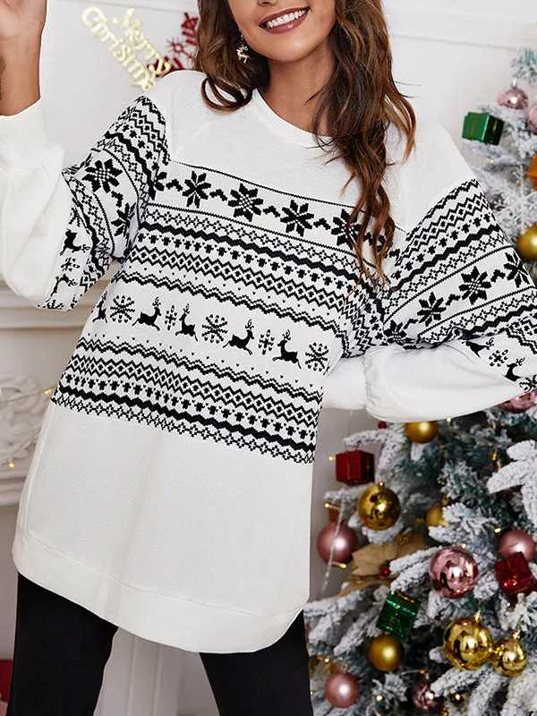 Long Sleeves Loose Animal Printed Flower Print Round-Neck Sweatshirt Tops