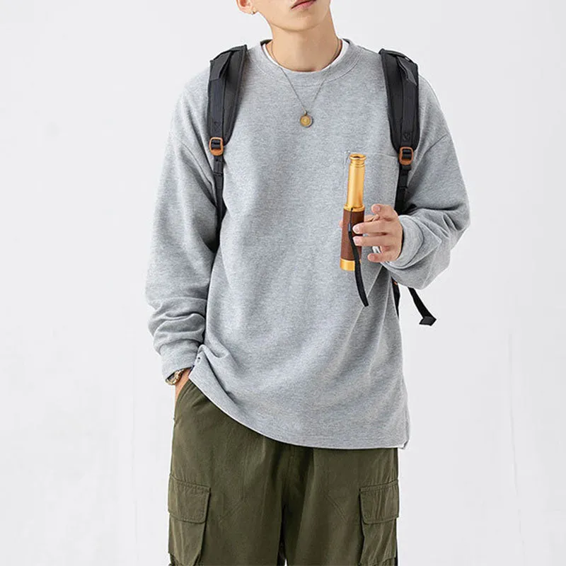 Loose Casual Solid Color Round Neck Long Sleeve Sweatshirt