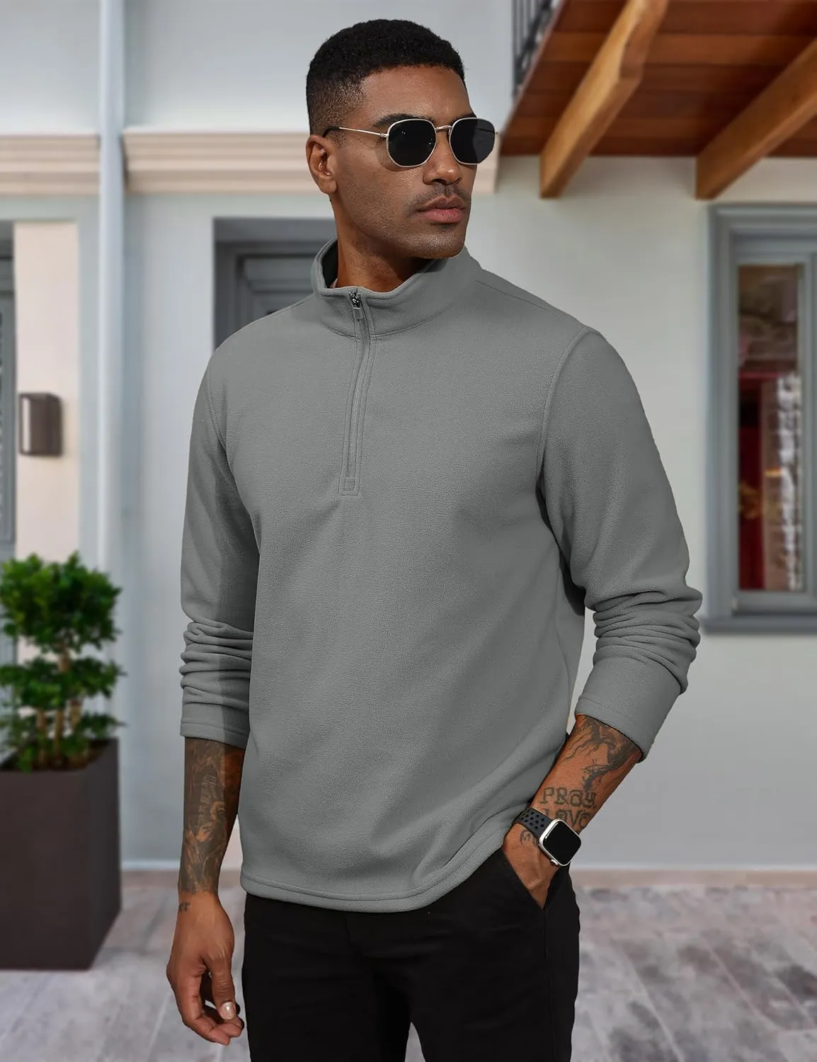 MAGCOMSEN Men's Quarter-Zip Pullover Polar Fleece Sweatshirt Stand Collar Long Sleeve Shirt for Men Thermal Winter Fall