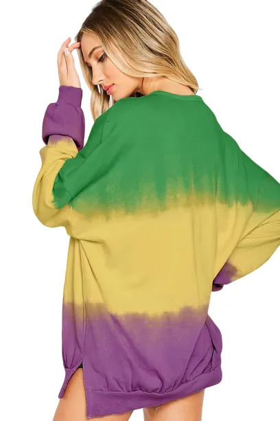 Mardi Gras Striped Tie Dye Sweatshirt
