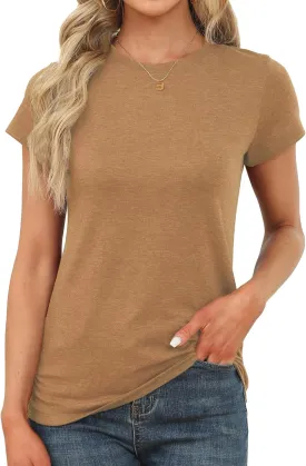 Memorose Womens Short Sleeve Tops Summer T Shirts Round Neck Causal Fashion Basic Tee