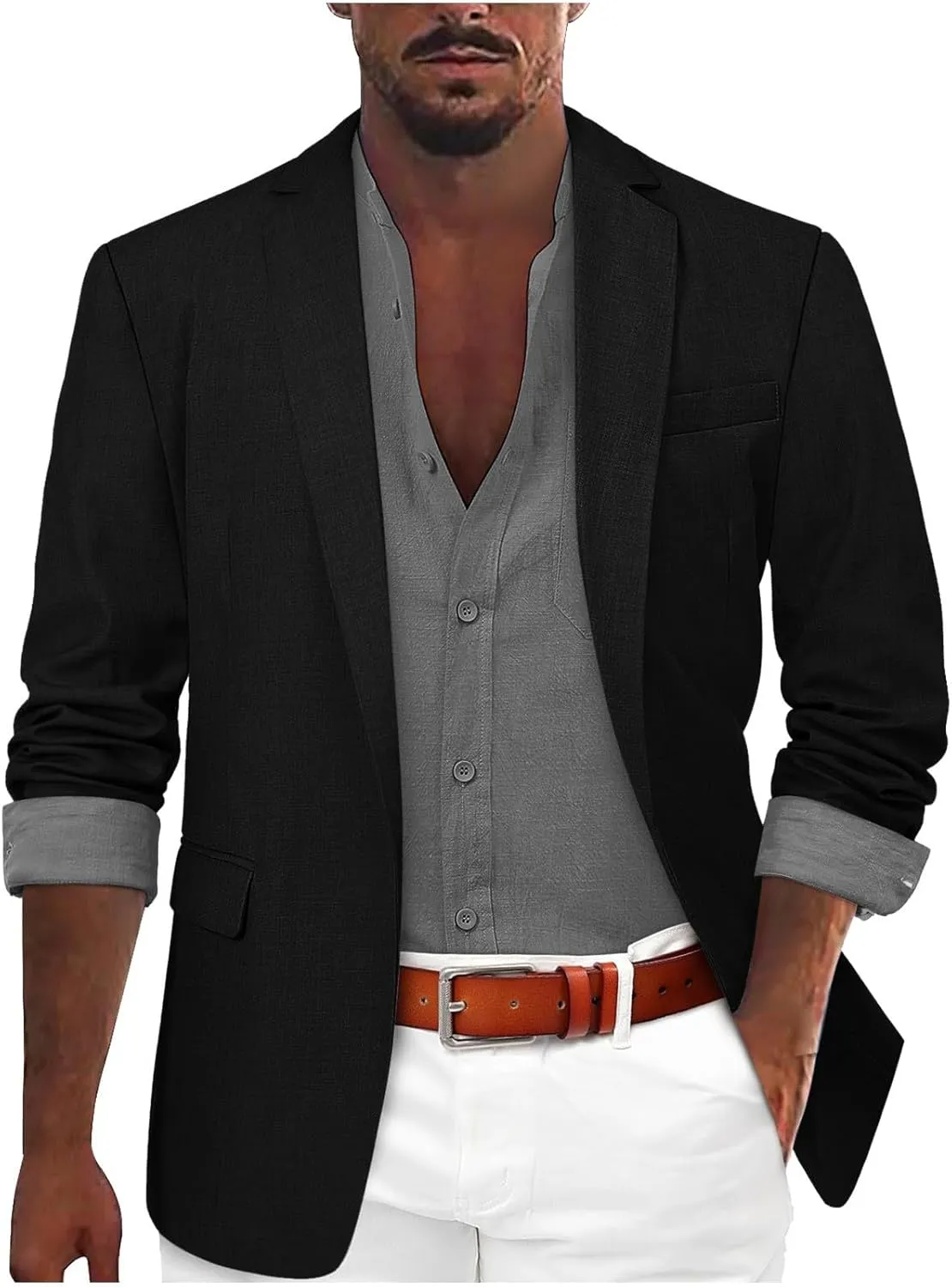 Men's Casual Blazer One Button Unlined Business Work Suit Jackets Multiple Pockets Sport Coat for Party Prom Wedding