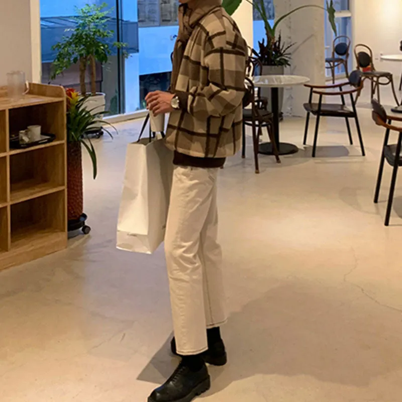 Men's Casual Round Neck Color Block Plaid Loose Sweatshirt