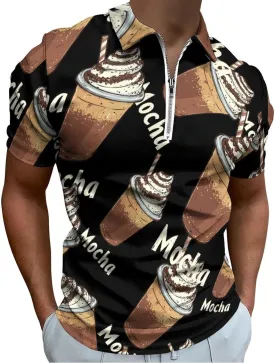 Mocha Trendy Polo Shirts for Men Short Sleeve Lapel Collar Zipper T-Shirts Outdoor Sports XL