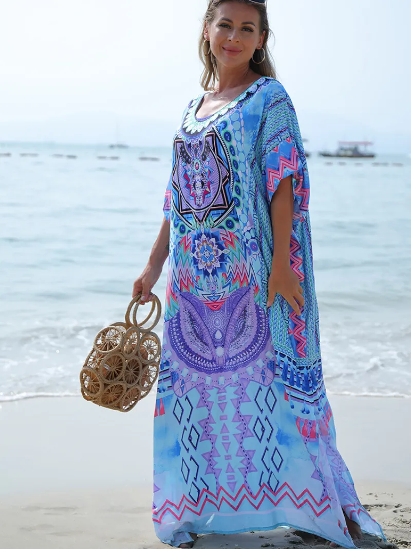Never Look Back Women's Round Neck Beautiful Kaftan Dress