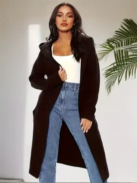 NEW Black Open Front Solid Long Length Sweatshirt Cardigan, Casual Long Sleeve Hooded Cardigan sweatshirt material, Women's Clothing, Sz L