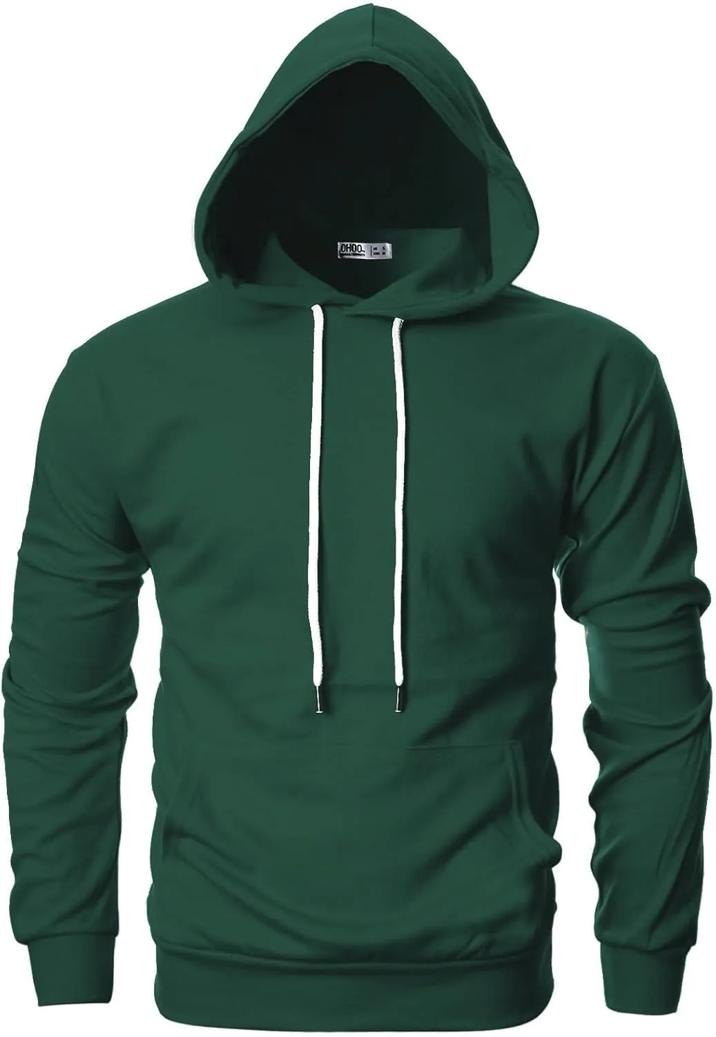 Ohoo Mens Slim Fit Basic Pullover Hoodies Sweatshirt Lightweight Long Sleeve with Kanga Pocket