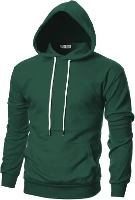 Ohoo Mens Slim Fit Basic Pullover Hoodies Sweatshirt Lightweight Long Sleeve with Kanga Pocket