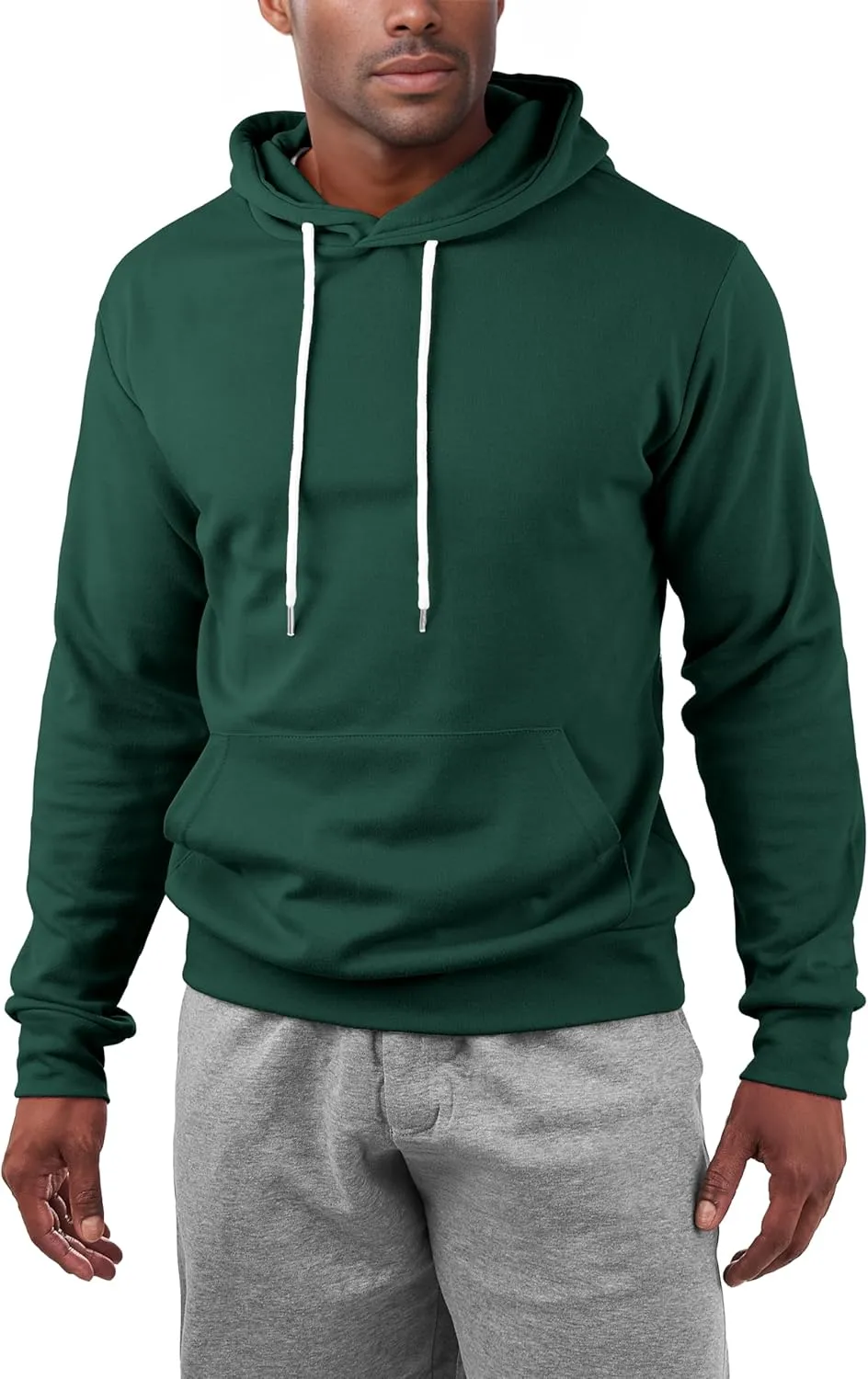 Ohoo Mens Slim Fit Basic Pullover Hoodies Sweatshirt Lightweight Long Sleeve with Kanga Pocket