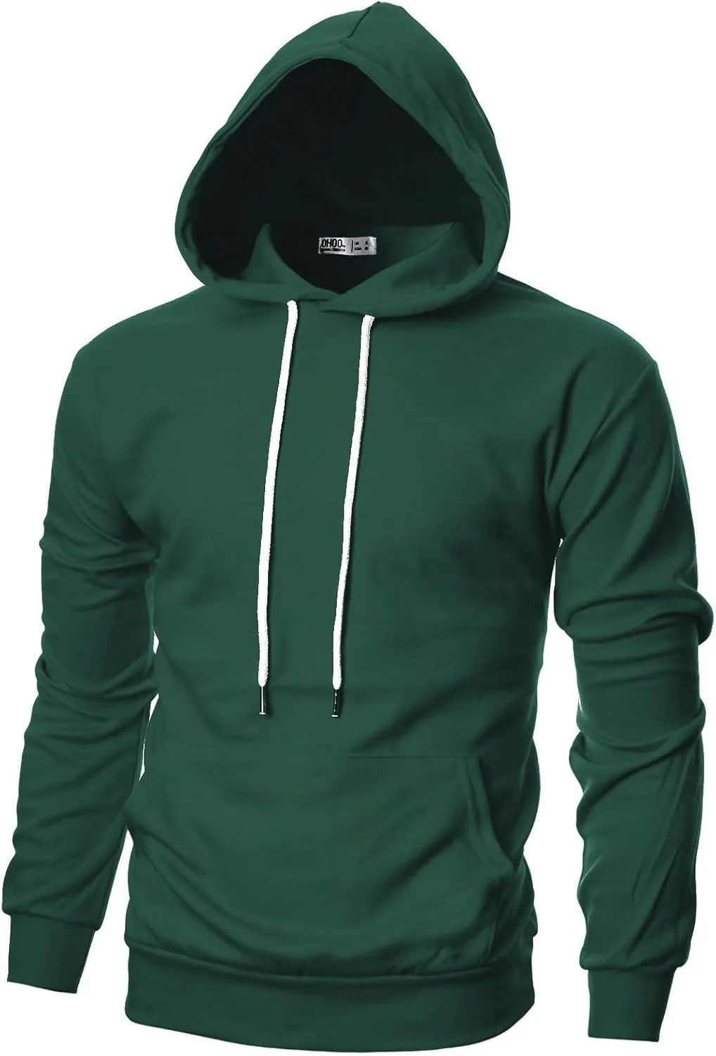 Ohoo Mens Slim Fit Basic Pullover Hoodies Sweatshirt Lightweight Long Sleeve with Kanga Pocket