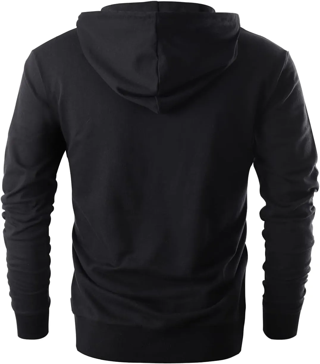 Ohoo Mens Slim Fit Cotton Pullover Hoodies Sweatshirt Lightweight with Kanga Pocket