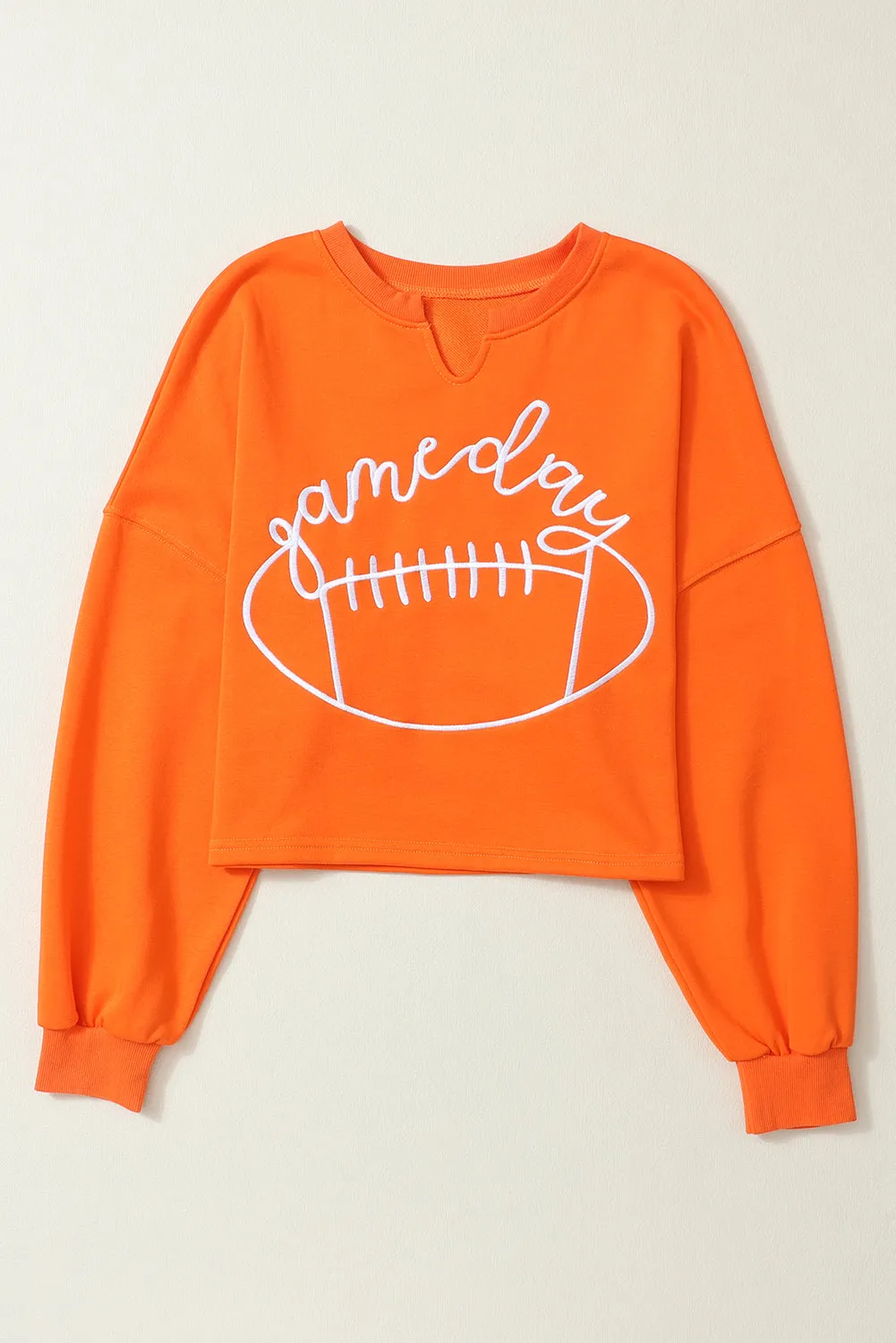 Orange Game Day Lettering Football Notched Neck Sweatshirt