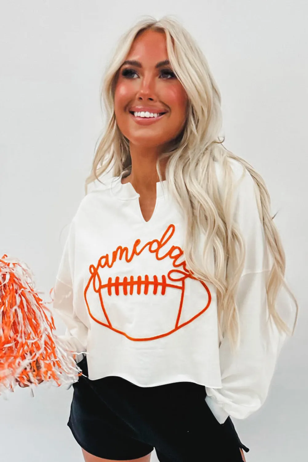 Orange Game Day Lettering Football Notched Neck Sweatshirt
