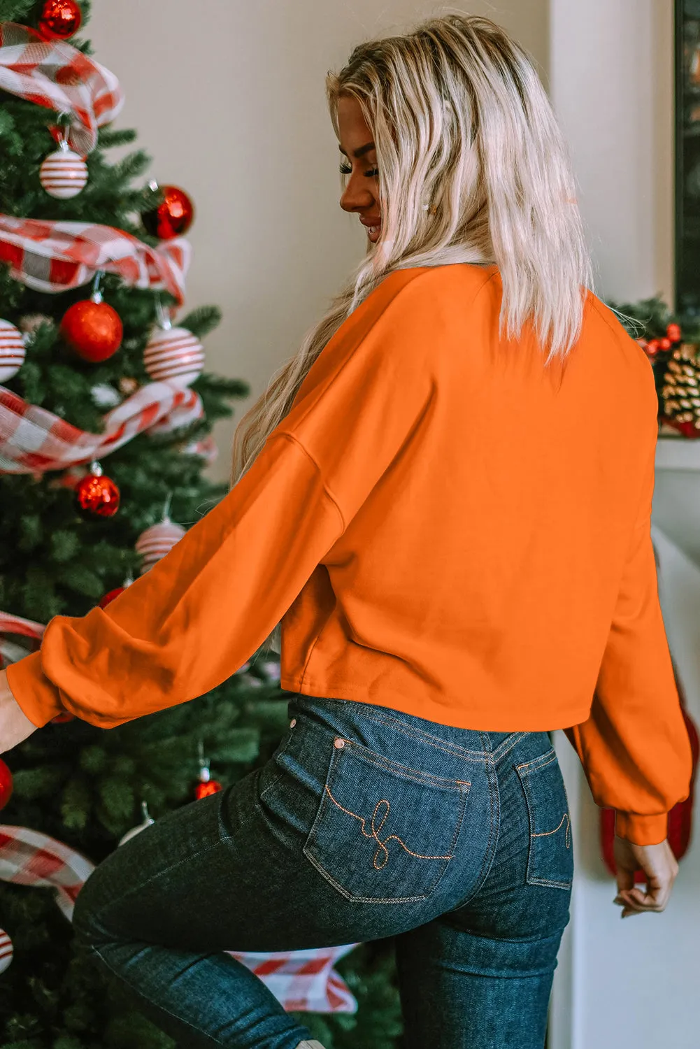 Orange Game Day Lettering Football Notched Neck Sweatshirt