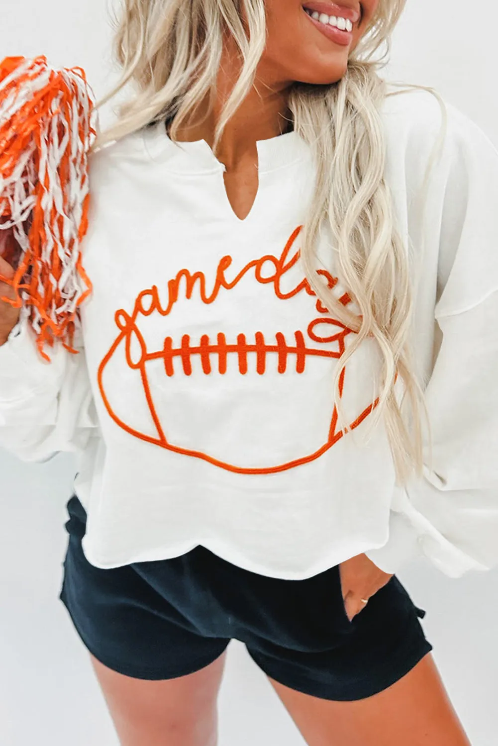 Orange Game Day Lettering Football Notched Neck Sweatshirt