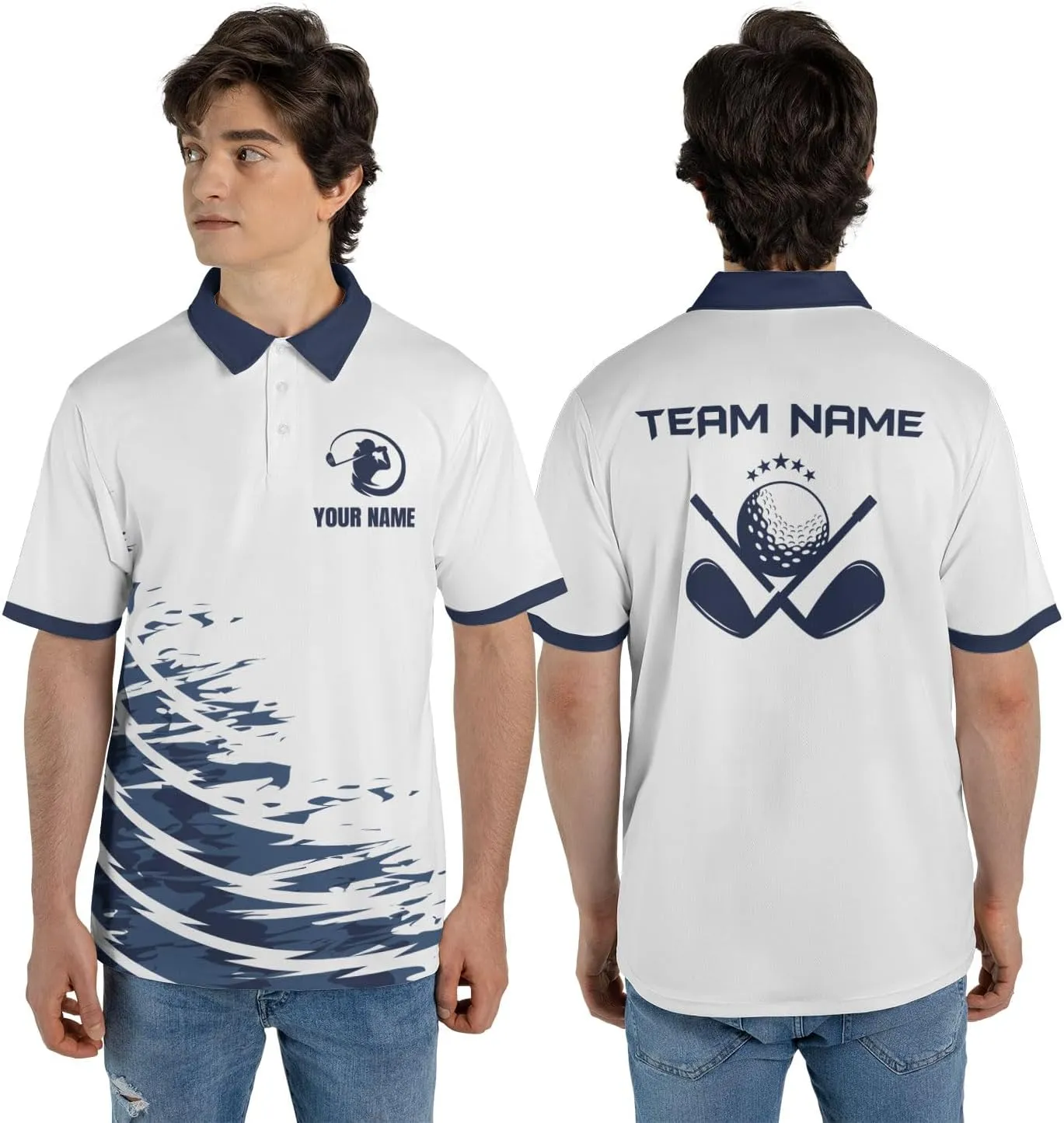Personalized 3D Funny Golf Polo Shirt for Men Men's Golf Polo Shirts Custom Name and Team Name Golf Polo Gift for Dad