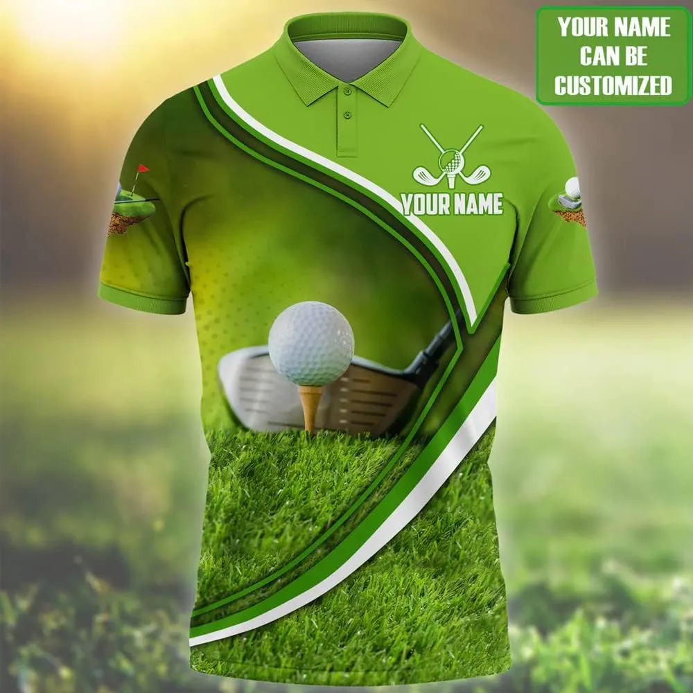 Personalized Funny Golf Polo Shirt for Men Proud Golf American Flag Polo Shirt, Custom Name and Team Name Golf Polo Shirt
