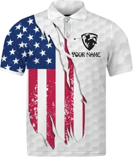Personalized Funny Golf Polo Shirt for Men Proud Golf American Flag Polo Shirt, Custom Name and Team Name Golf Polo Shirt