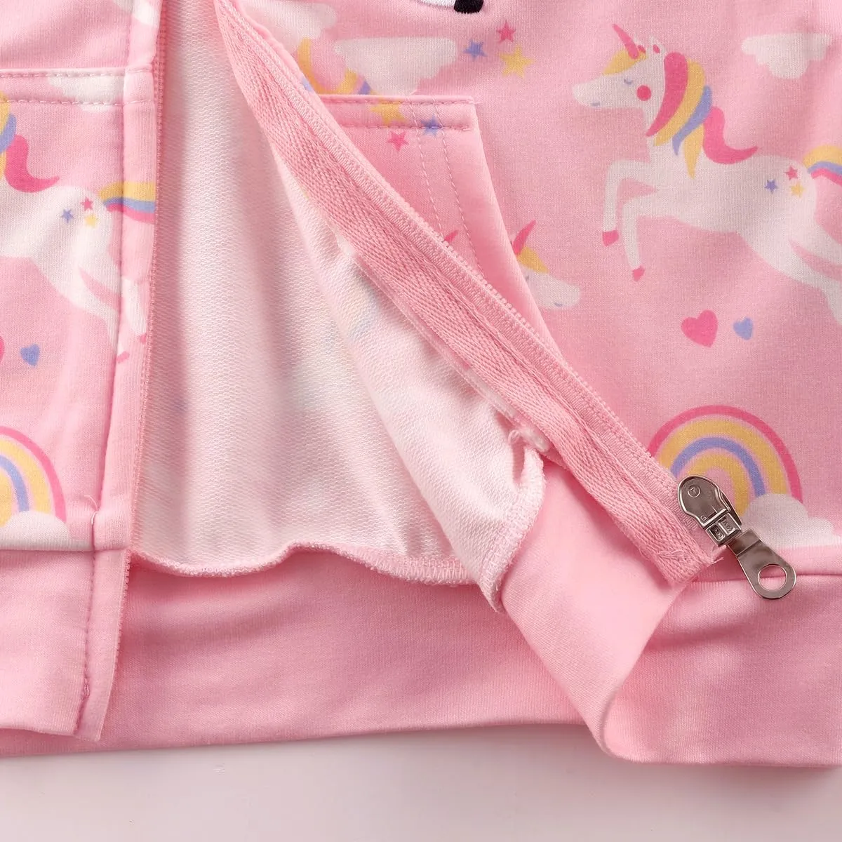 RETSUGO Girls Zip Up Hoodie Jacket Toddler Unicorn Rainbow Sweatshirt Kids Hooded Coat Casual Outerwear Size 2-7 Years