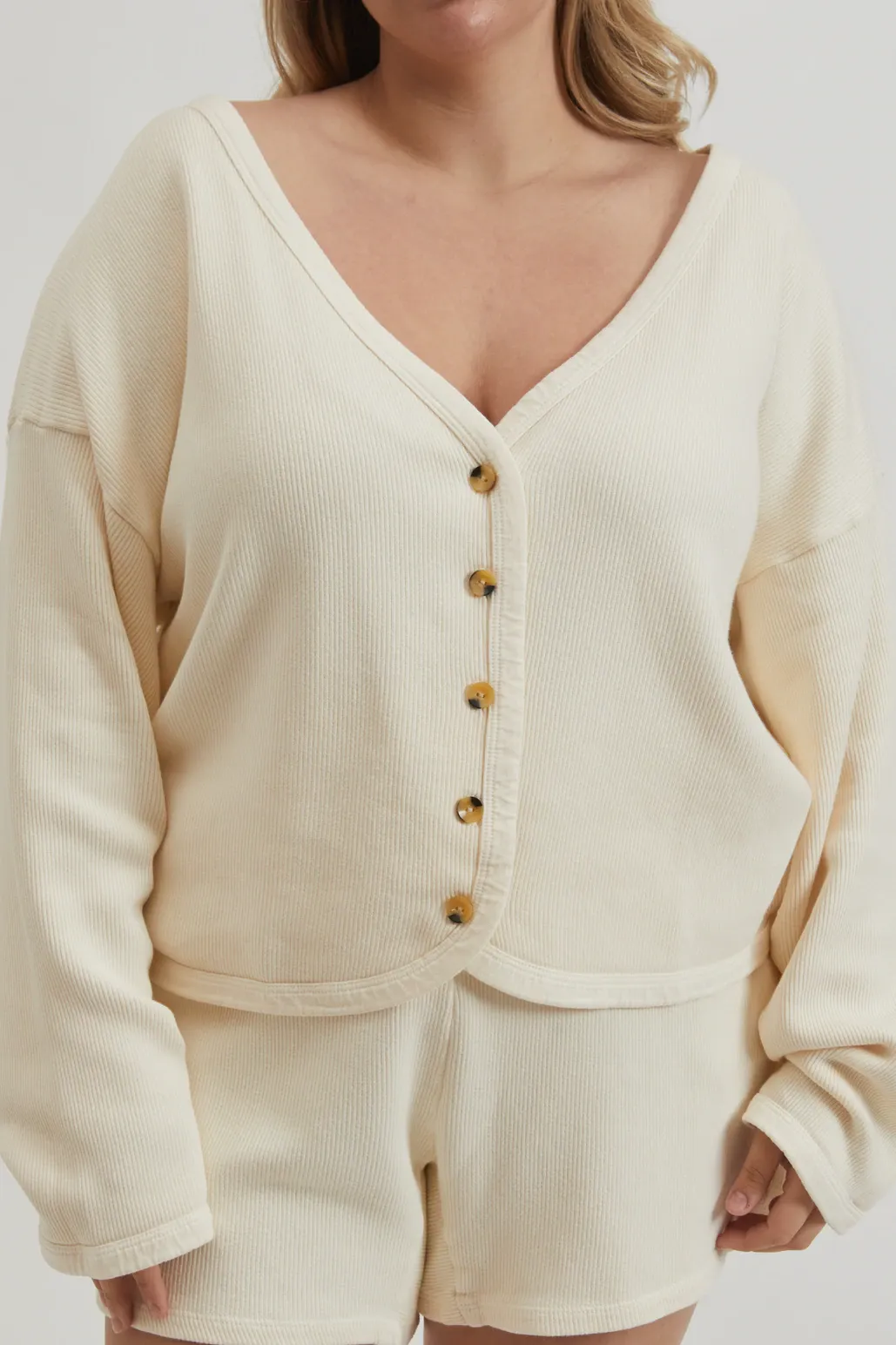 Ribbed Cropped Cardi, Creme