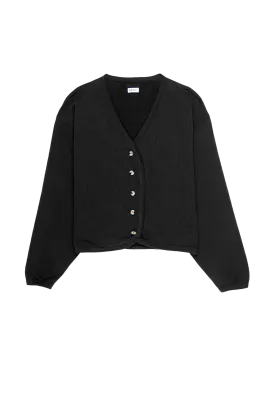 Ribbed Cropped Cardi, Jet