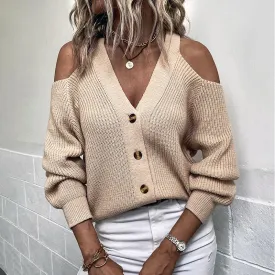 Single Breasted Knitted Sweater Off Shoulder Sexy Cardigan