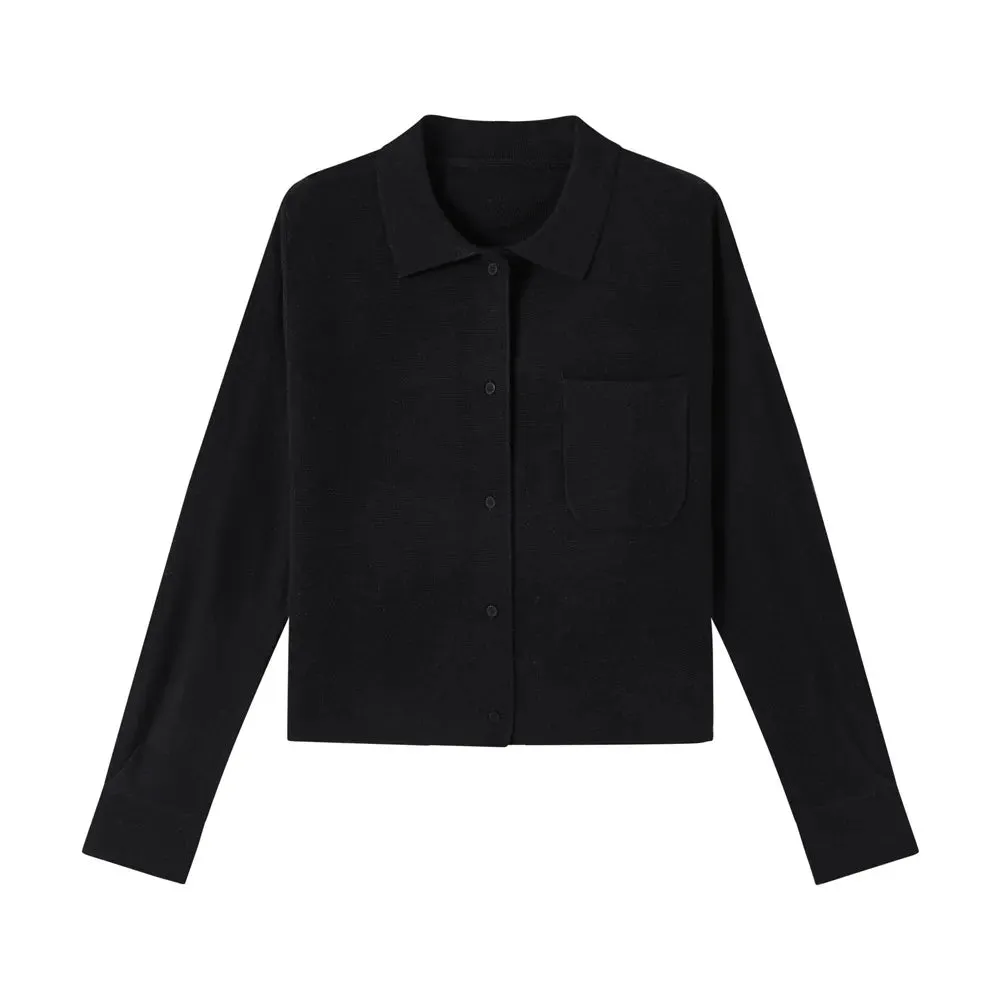 Soliaten Wool Knitted Cardigan Sweater Autumn 2023 New Turn Down Collar French Style Fashion Basic Tops Warm C-175