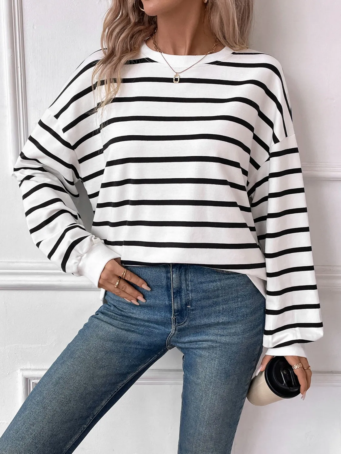 Striped Round Neck Long Sleeve Sweatshirt