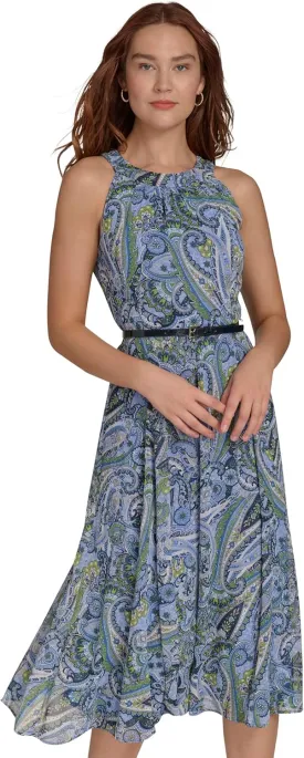 Tommy Hilfiger Women's Sleeveless Halter Neck Fit & Flare Midi Dress