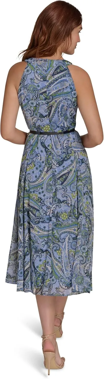 Tommy Hilfiger Women's Sleeveless Halter Neck Fit & Flare Midi Dress