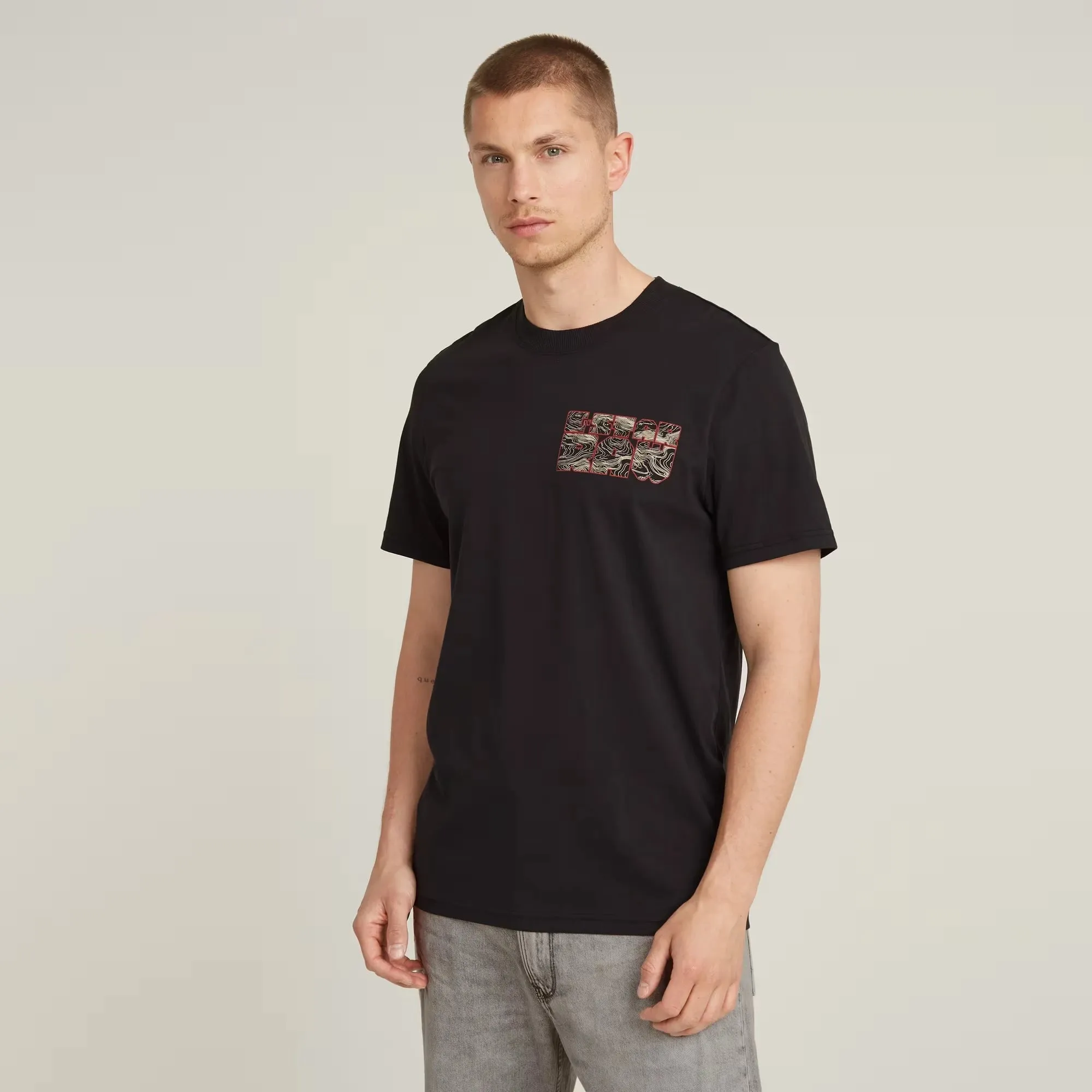 Topography Chest Graphic Slim T-Shirt (Black) - D25146-C506-6484