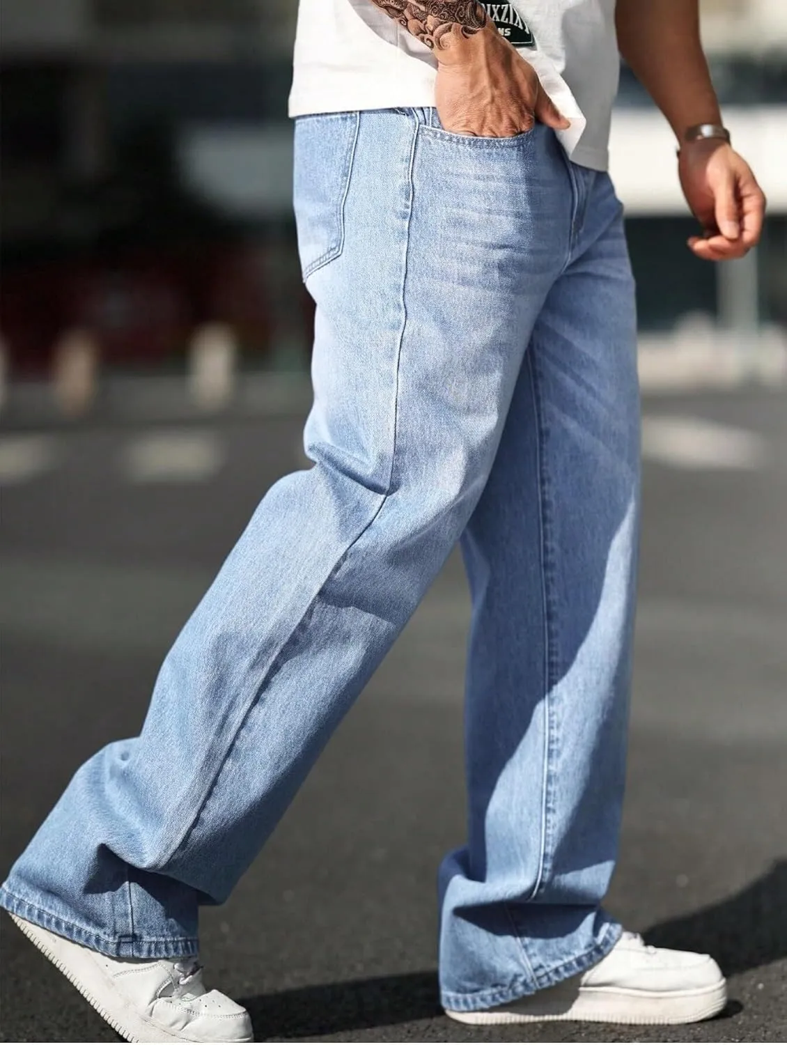 Verdusa Men's High Waist Loose Jeans Baggy Straight Leg Denim Pants Trousers