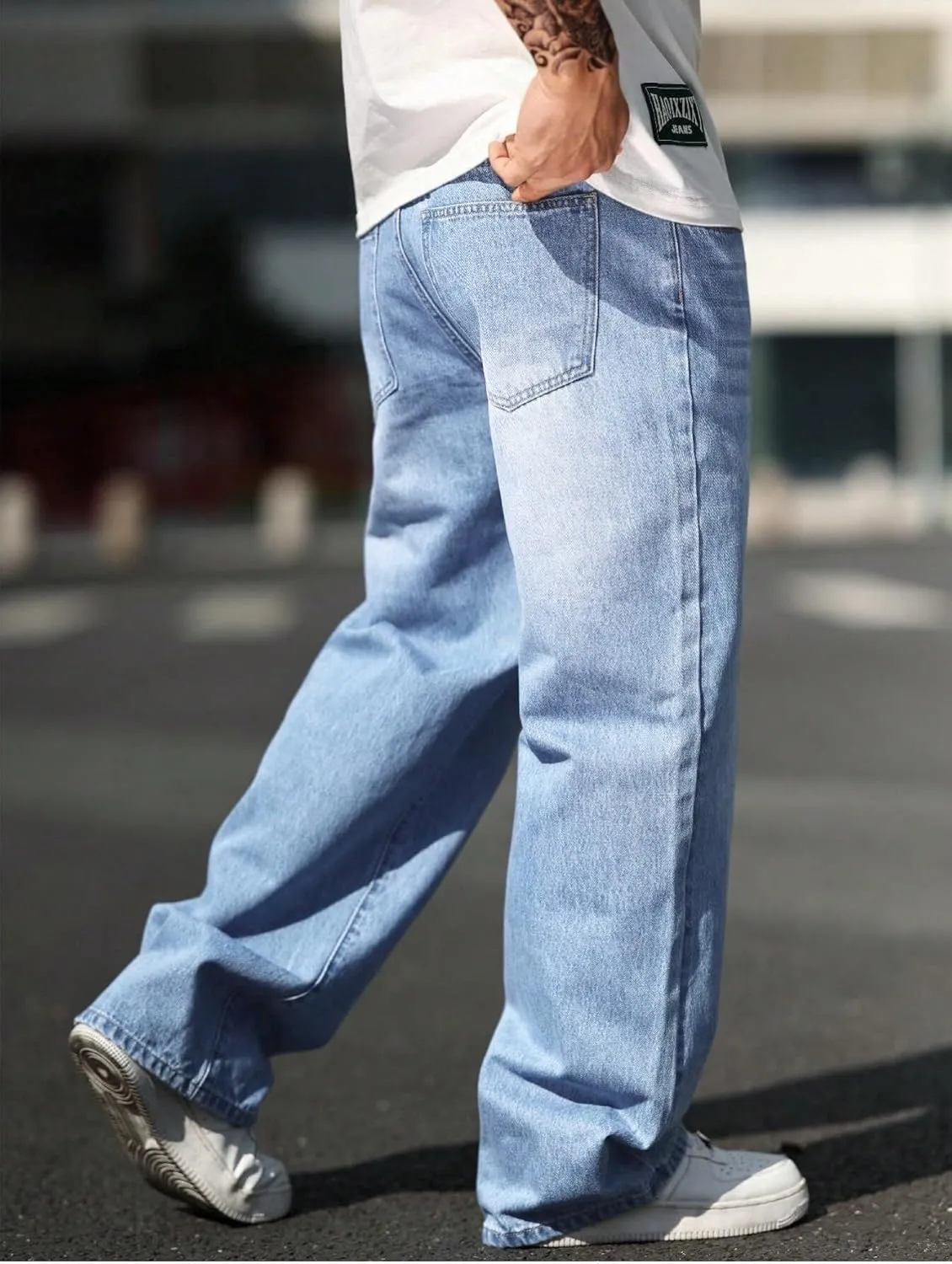 Verdusa Men's High Waist Loose Jeans Baggy Straight Leg Denim Pants Trousers