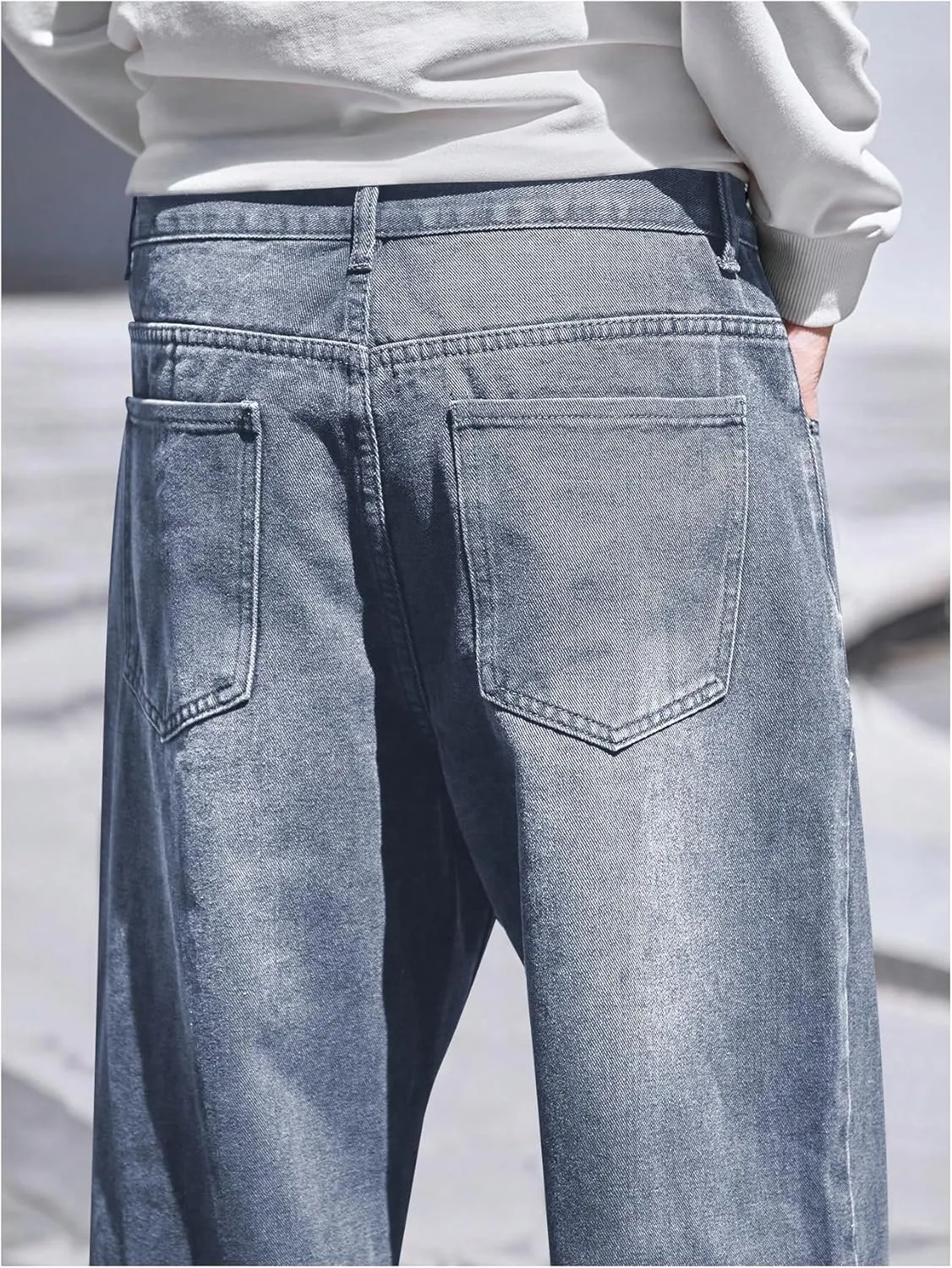 Verdusa Men's High Waist Loose Jeans Baggy Straight Leg Denim Pants Trousers