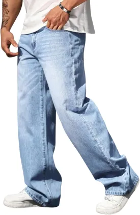 Verdusa Men's High Waist Loose Jeans Baggy Straight Leg Denim Pants Trousers