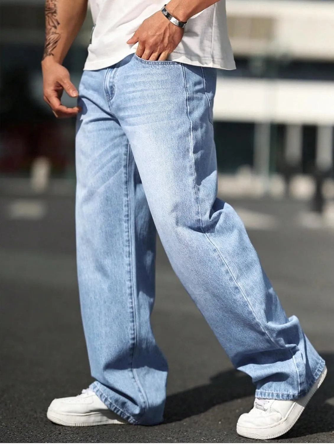 Verdusa Men's High Waist Loose Jeans Baggy Straight Leg Denim Pants Trousers
