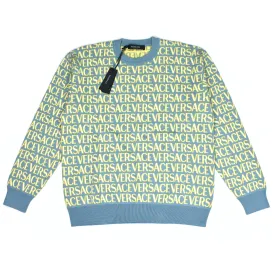 Versace - Light Blue Allover Logo Knit Sweater