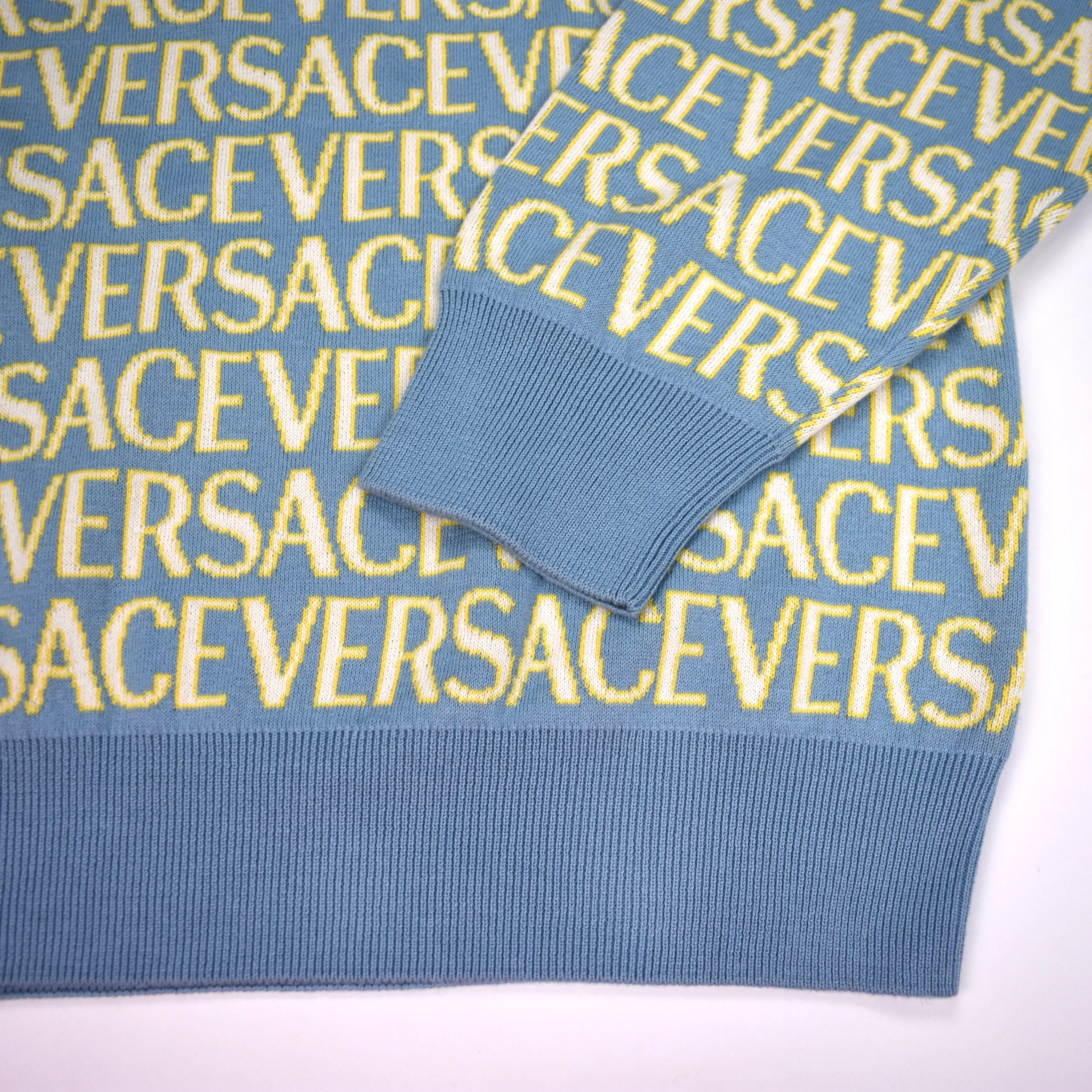 Versace - Light Blue Allover Logo Knit Sweater